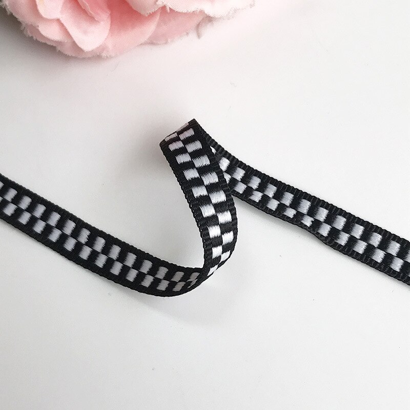 Polyester Black White Plaid Webbing Computer Jacquard Webbing Plaid Clothing Hats Luggage Decorative Webbing Sewing Accessories: 1.0CM