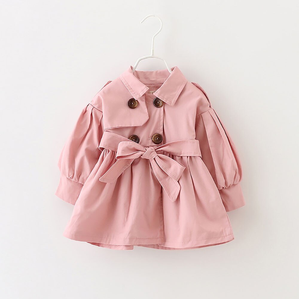 Kids Jas Kinderen Effen Kleur Double-Breasted Riem Windjack Meisje Jas Baby Kleding Uitloper Top Coat Trui: Roze / 6