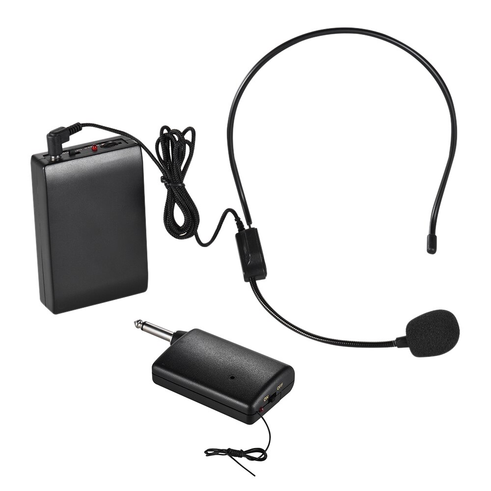 Draagbare fm draadloze microfoon headset systeem stemversterker 1/4in uitgangsplug met bodypack zender ontvanger