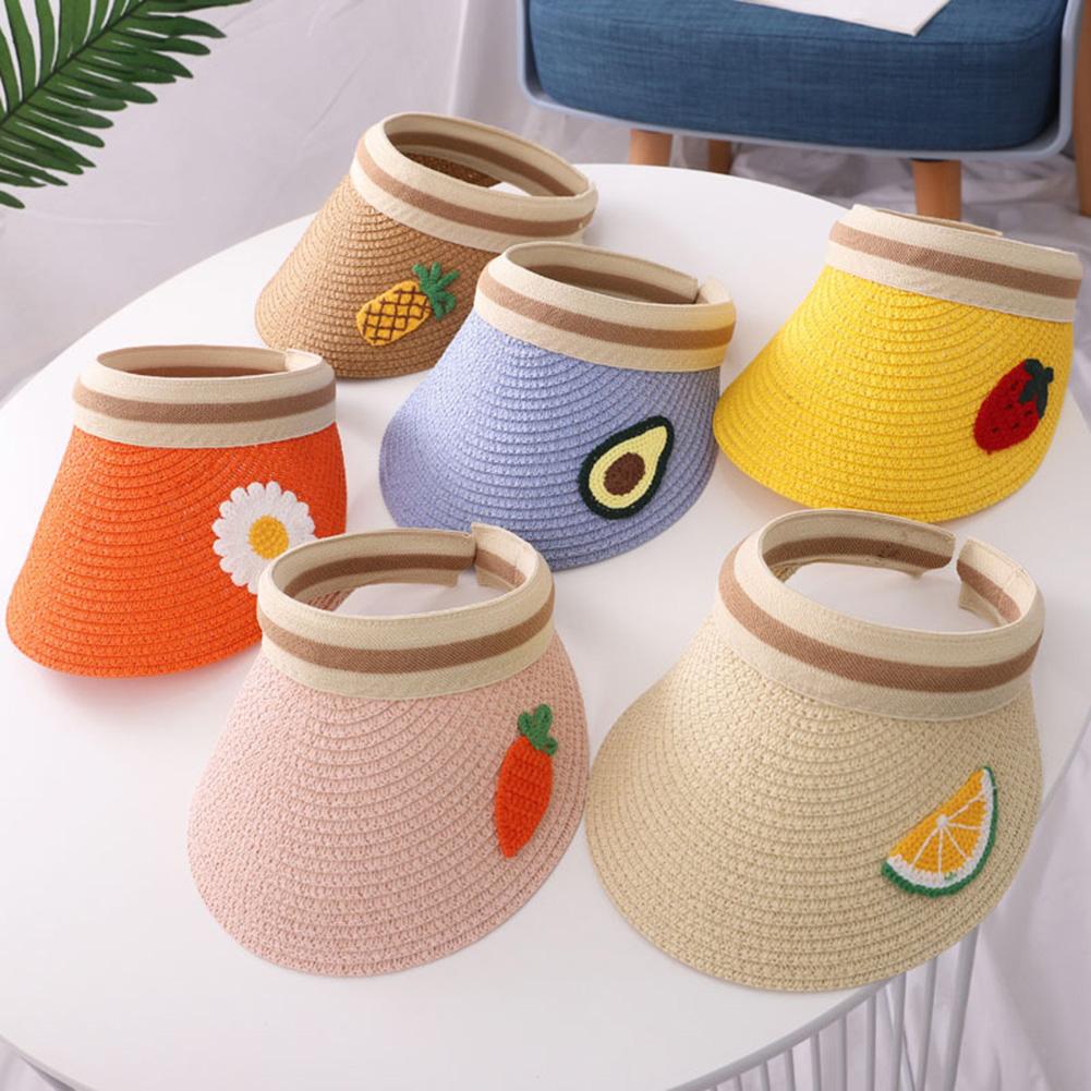 Sommar barn frukttryck bred brätte uv-skydd hatt topplös halmkeps solhatt barn solkeps halmkeps solhatt barn solkeps uv-skydd