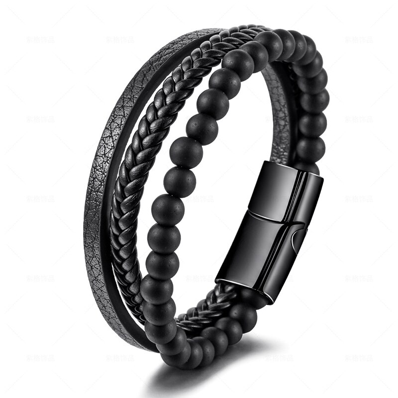 2022 Punk Lederen Armband Mannen Classic Multi Layer Magnetische Gesp Lederen Armband Voor Mannen Sieraden: 2