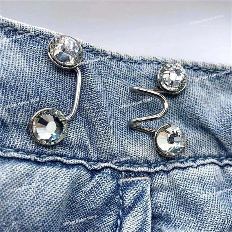 Serrer la taille boucle alliage broches broches pince fausse perle réglable bouton pression jean boutons détachables vêtements accessoires
