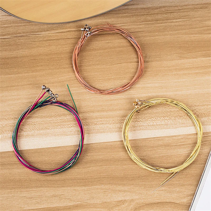 6Pcs/Set Acoustic Guitar Strings Rainbow Colorful Guitar Strings E-A for Acoustic Folk Guitar Classic Guitar Multi Color Parts