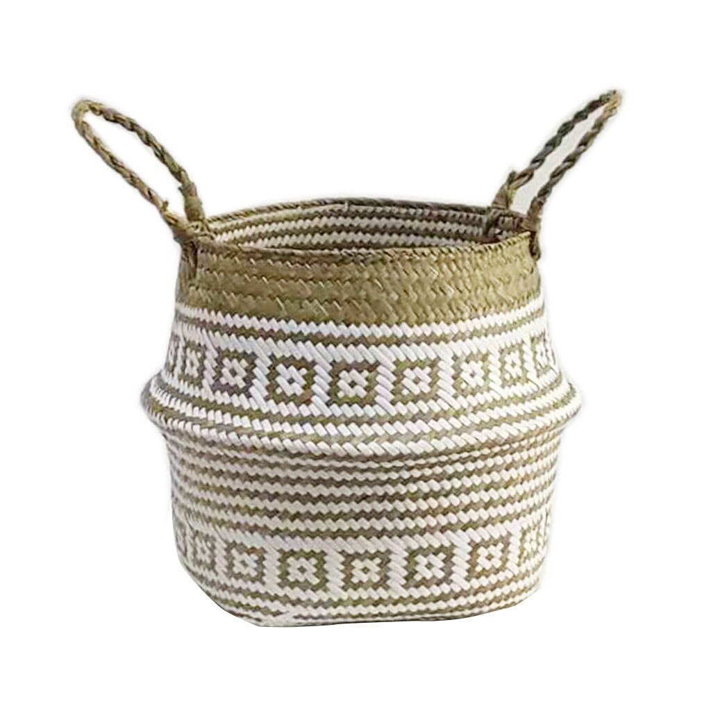 Flower Basket Handmade Seagrass Wicker Baskets Folding Pot Wicker Laundry Basket Garden Flower Pot Planter Organizer d#