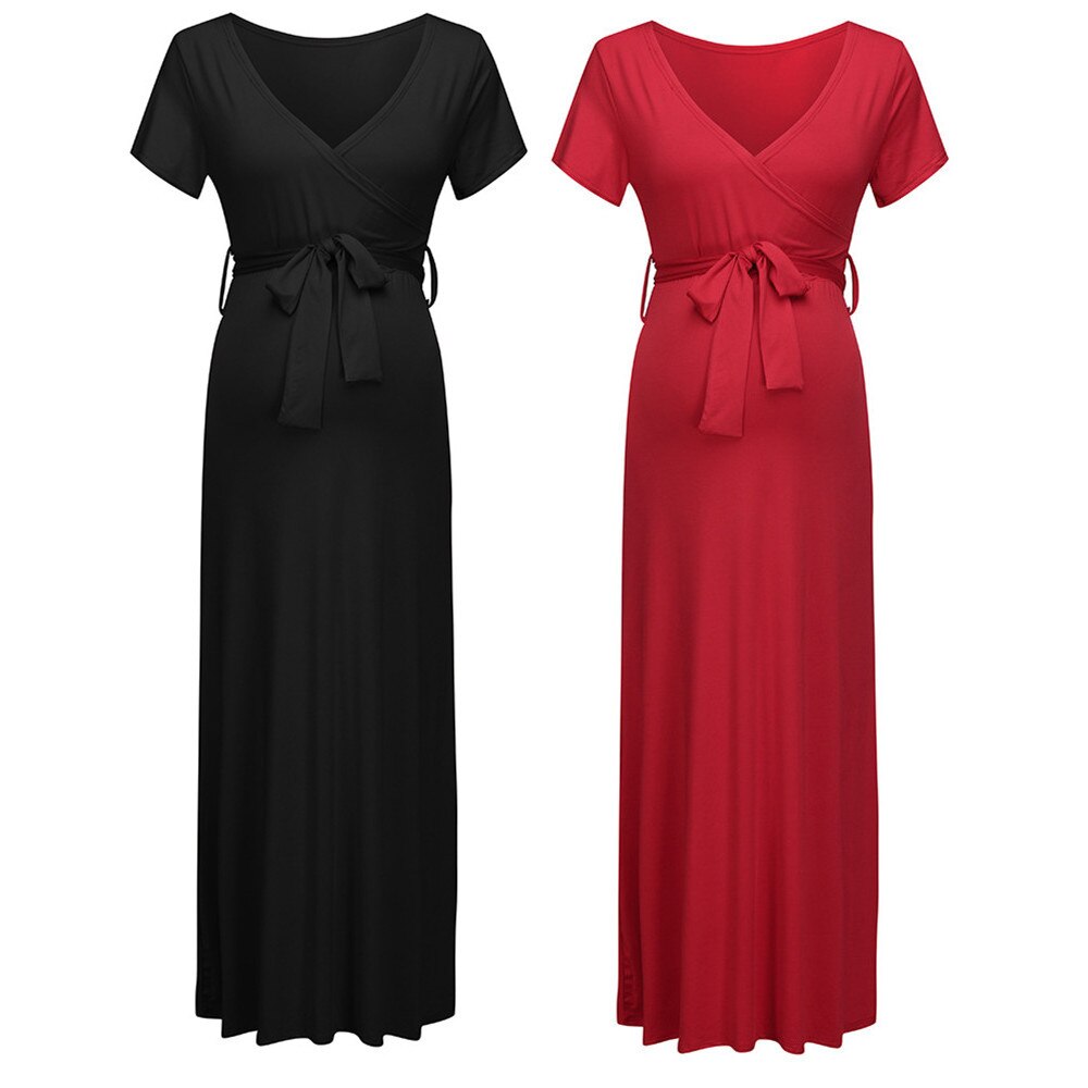 Maternity Dresses Solid Color Women Pregnant Sashes Sundress Clothes For Pregnancy Birthday Party Evening Long Dresses Summer