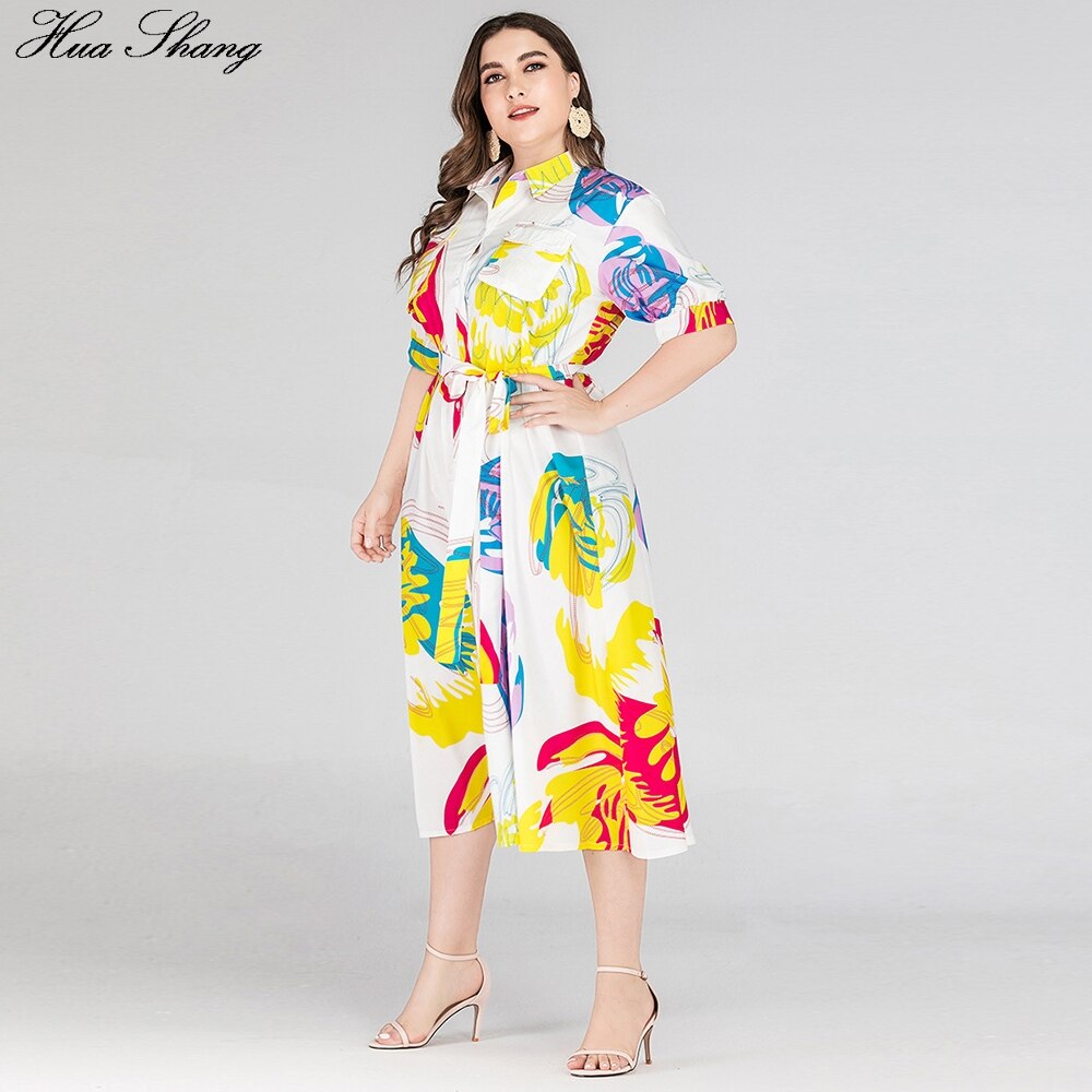Färgglada tryck skjortklänning kvinnor sommar kort ärm casual klänning plus size maxi långa klänningar