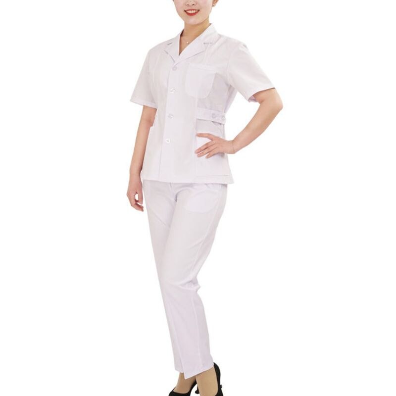 Kvinner todelt sykepleier uniform sett hvit multi-lomme button-down topper skjorte uformelle lange bukser løs dress klinikk: Xl