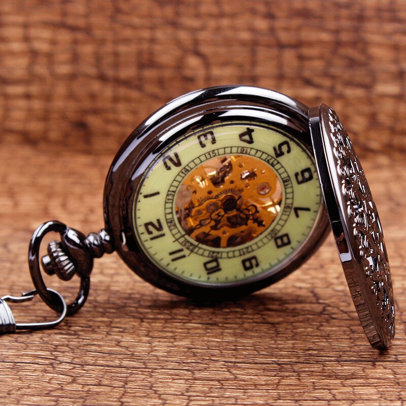 Lichtgevende Mechanische Zakhorloge Steampunk Vintage Hollow Cover Analoge Skeleton Hand Winding Mechanische Zakhorloge voor Mannen