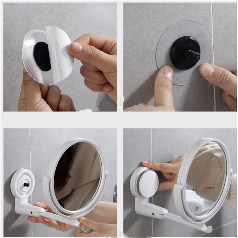 Makeup Mirror 360 Degrees Rotate Round ABS White Wall Suction Bathroom Mirror