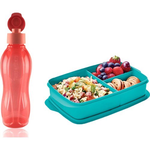 Tupperware Ernährung einstellen (Fach Mittagessen Kasten 1 l und Eco Flasche 750 ml Korallen) freundlicher Schule Arbeit Heimat Reise Gesunde