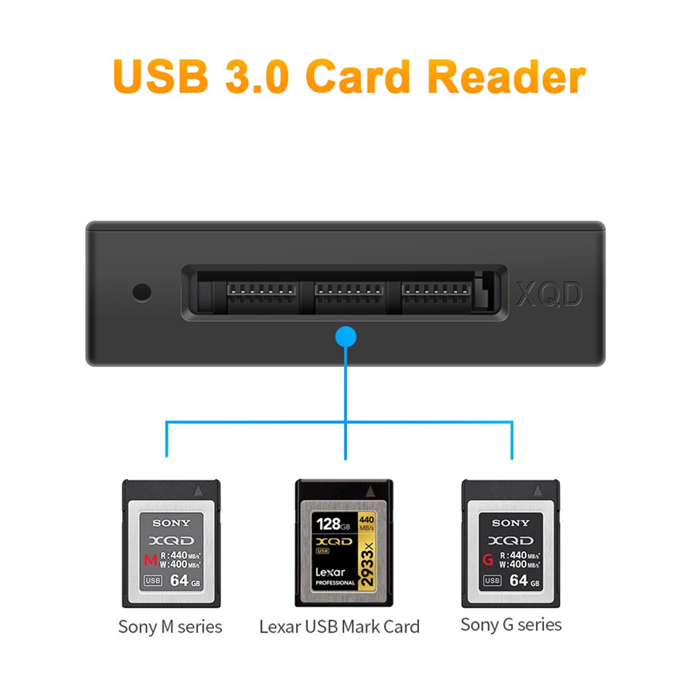 Usb 3.0/2.0 usb xqd hukommelseskortlæser højhastigheds dataoverførsel læsning til sony xqd m/g series til windows/mac os pc computer