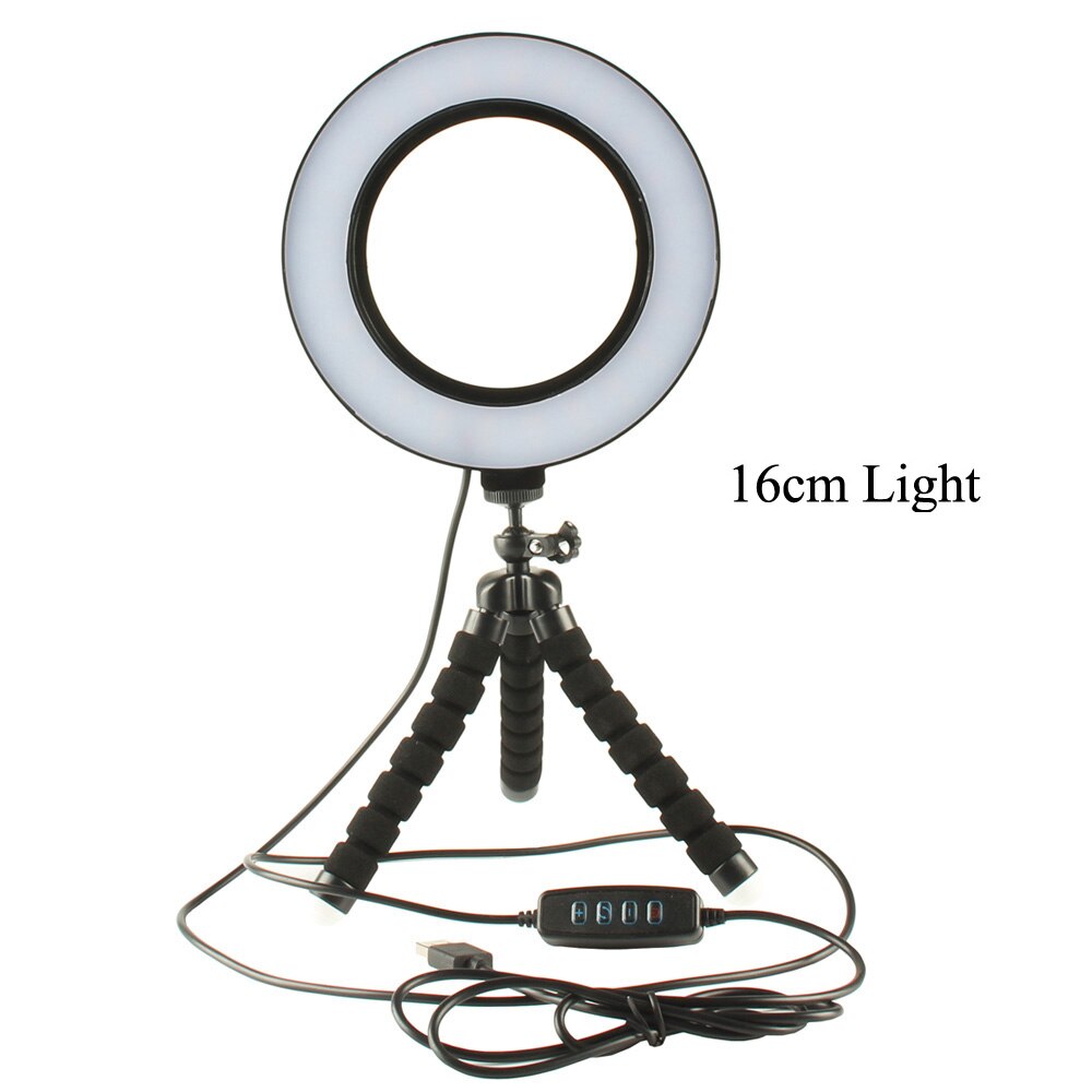 Fotografie Kit LED 16/26cm Selfie Stok Ring Licht Dimbare Camera Telefoon Studio Video Make Lamp met Flexibele octopus Statief: Black