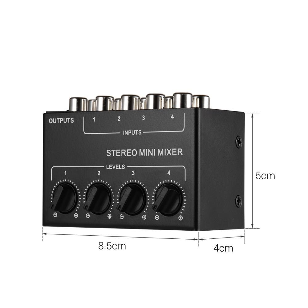 CX400 Mini Stereo Audio Mixer 4-Channel RCA Iputs Separate Volume Controls Portable Mixer Stereo Dispenser for Live and Studio