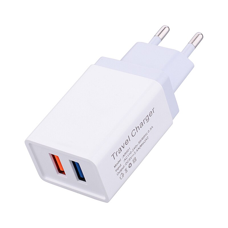 For OPPO Realme X2 Pro XT 5 6 Pro 3 X50 C2 F11 Pro A9 A5 A52 Reno 3 2 Z K1 A1K Dual Ports Wall Charger Charging USB Cable: EU Plug White