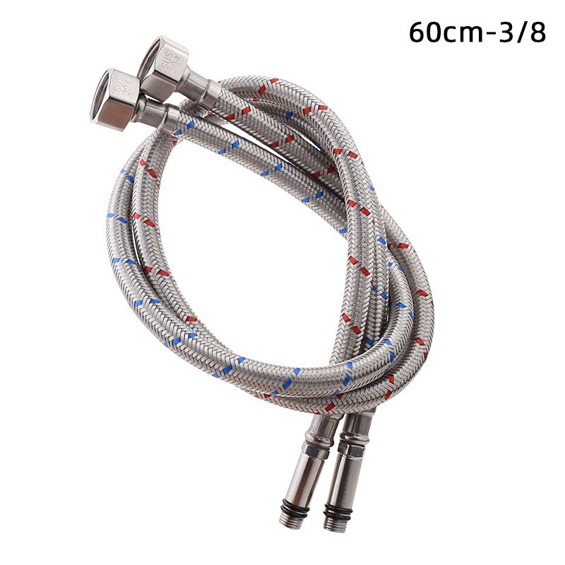 Tubos flexibles de fontanería de acero inoxidable 304, mezclador de agua y fría, mangueras de suministro de agua, accesorios de baño, 60/80cm: 60cm-B