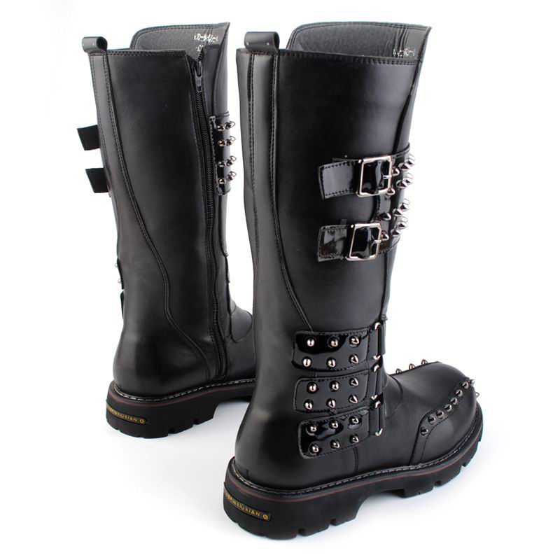 Luxe Mens Black Motorlaarzen Army Training Antieke Cosplay Klinknagels Charm Punk Straat Casual Riding Botas Gesp