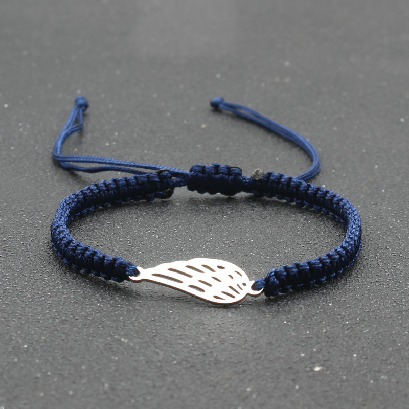 Bransoleta ze stali nierdzewnej Angel Wing Charm bransoletka ręcznie pleciona regulowana Lucky czerwona linka bransoletki dla kobiet mężczyzn biżuteria przyjaźni: Navy