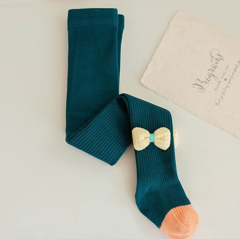 Medias de algodón con lazo para niños, pantimedias de bebé de punto para niño de 0 a 3 años, primavera y otoño: SK023green
