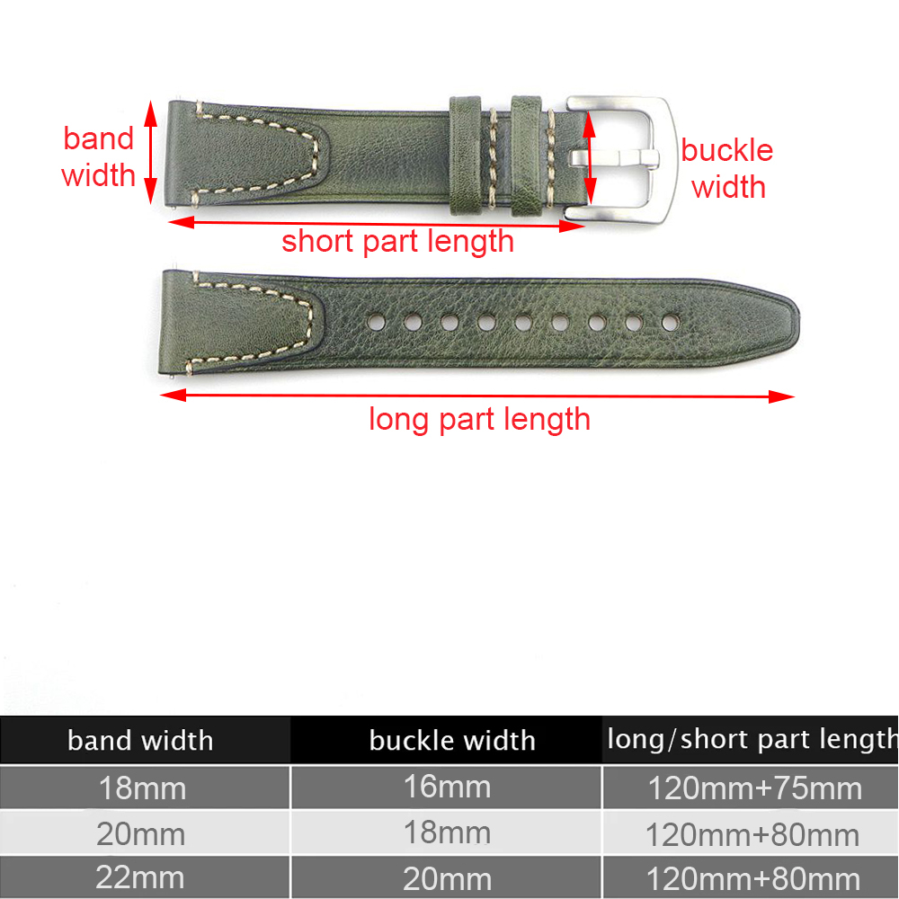 Handgemaakte Vintage Lederen Horlogeband 18mm 20mm 22mm Quick Release Volnerf Horlogeband voor Mannen Vrouwen Polsband Accessoires