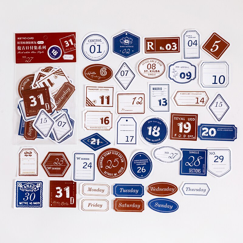 Journamm 45pcs Vintage Date Sticker Flakes Scrapbooking Bullet Journal Paper Craft Stationery Sheets Label Stickers: B