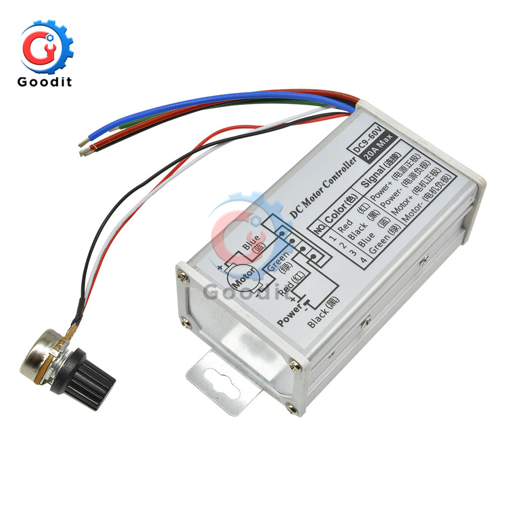 Dc9-60v 9-60v pwm likestrømsmotorhastighetsregulator trinnløs 12v 24v 60v maks 20a pulsbreddemodulator motorhastighetsregulatorbryter