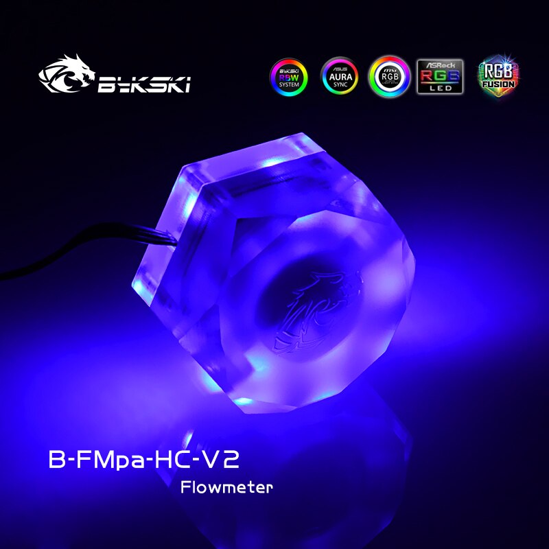 Bykski Hexagon Water Flow Meter, Flowing Monitoring For Computer Water Cooling, RGB/ARGB SYNC, B-FMpa-HC-V2