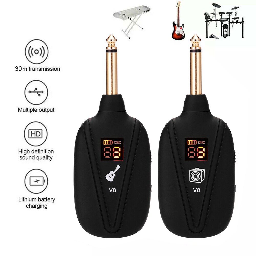 V-8 Système Guitare Sans Fil Rechargeable 4 Canaux Émetteur Guitare Récepteur Guitare Électrique Basse Ramasser pour Pièces De Guitare