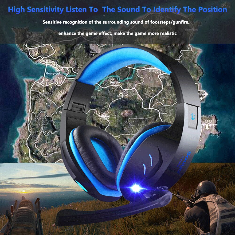 Gaming headset kablede hovedtelefoner stereo surround  ps4 gamer headset hd mic led lys til  ps4 pc xbox computer