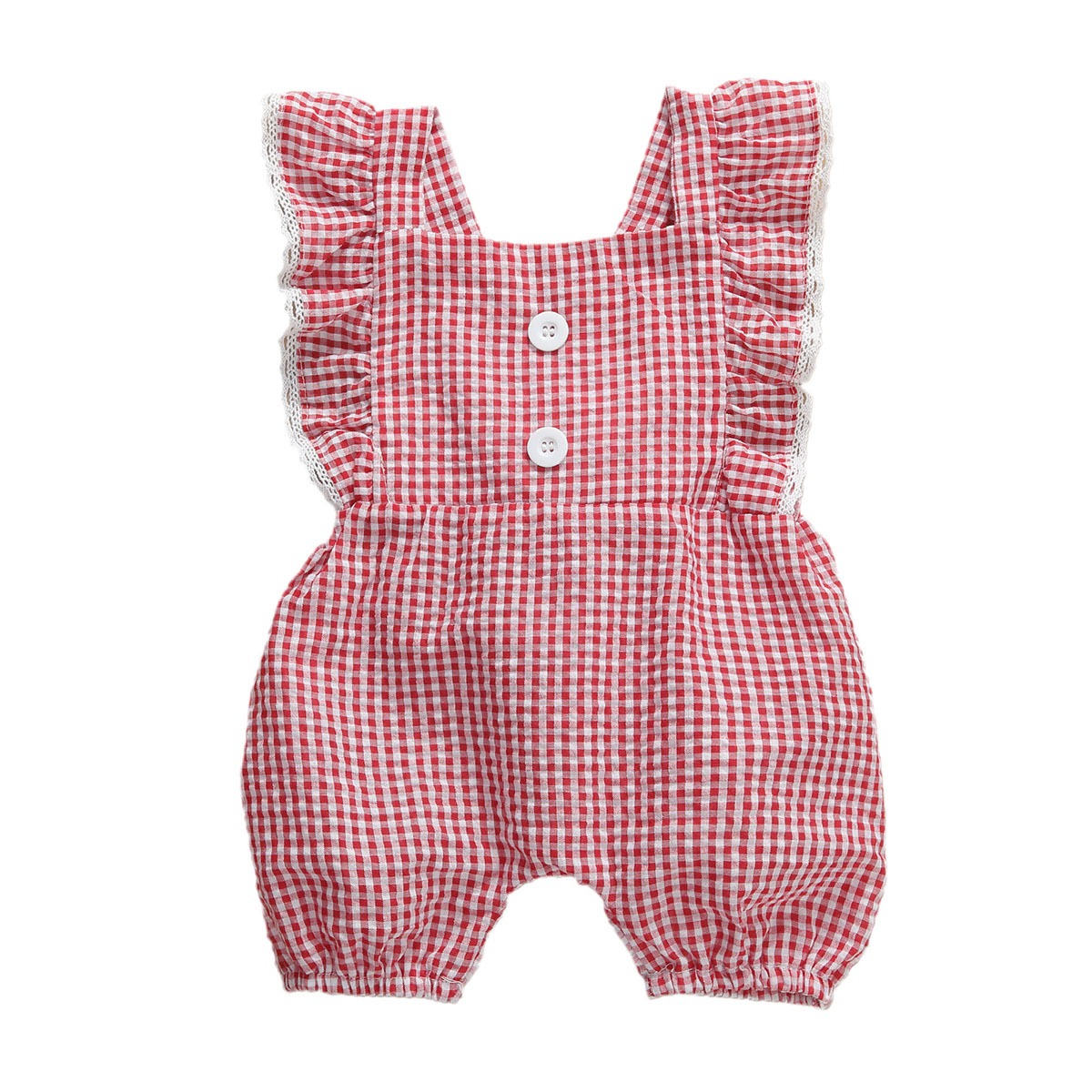 0-24M Newborn Infant Baby Girls Plaid Rompers Ruffles Red Jumpsuit Overalls Summer Toddler Baby Girl Clothes Costumes