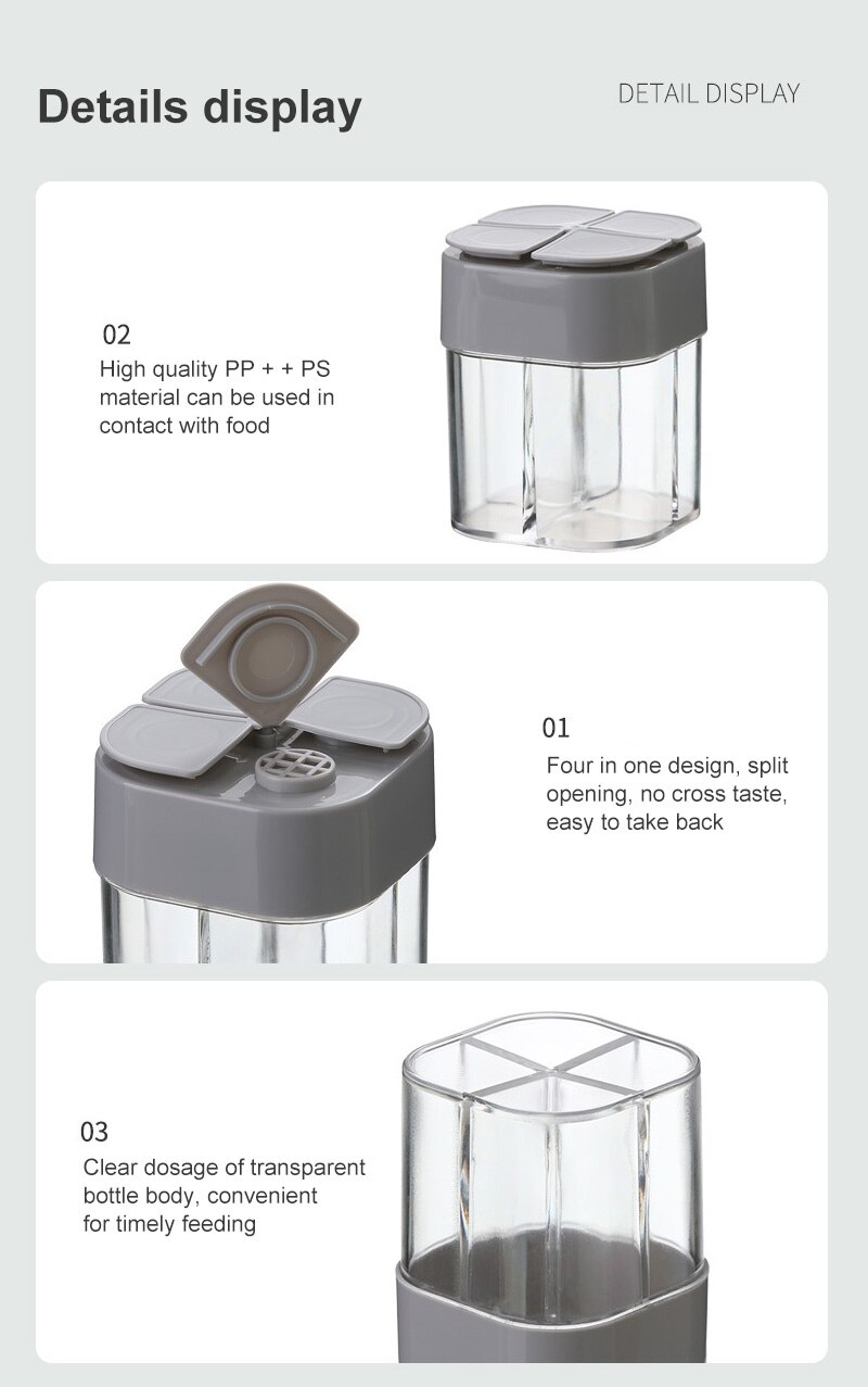 Kitchen Seasoning Bottle Plastic Four-in-one Flip-top Salt Shaker Combination Set Sealed Moisture-proof Spices Seasoning Can Jar