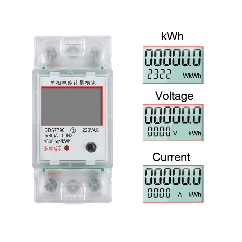Din Rail Digital Single Phase Reset Zero Energy Meter kWh Voltage Current Power Consumption Meter Wattmeter Electricity 220V AC