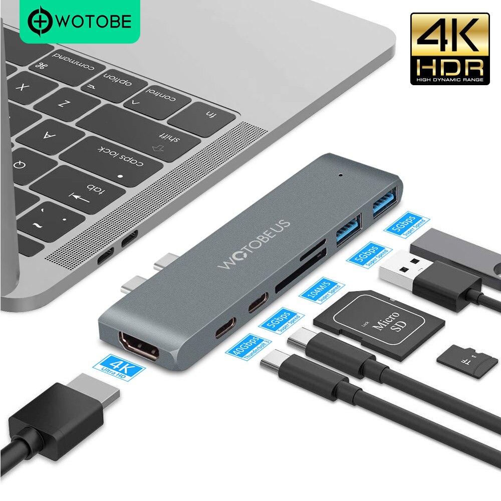 Wotobe Usb C Hub 4K 60Hz Type C Naar Hdmi Usb 3.1 Thunderbolt 3 Pd 100W Usb C Hub Met Hub 3.0 Adapter Voor Macbook Air/Pro Ipad