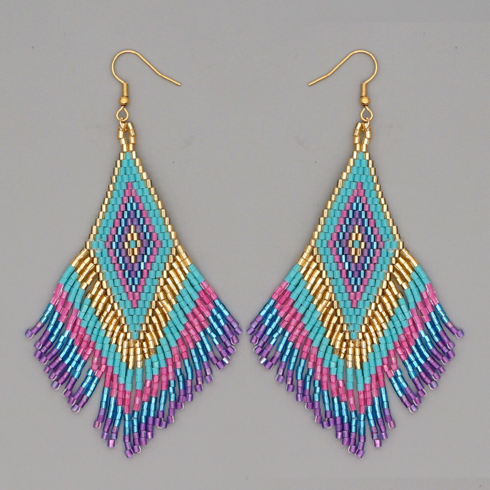 Go2Boho-pendientes de estilo nativo para mujer, aretes étnicos, cuentas de semillas Miyuki, anillo para la oreja, borla de flecos, joyería para mujer