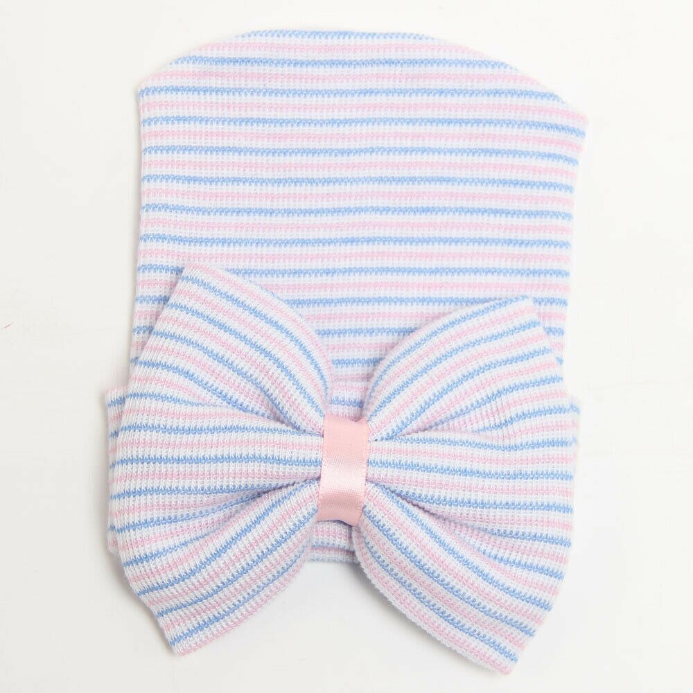 Bonnet à nœud papillon pour bébé unisexe, accessoires pour -né, confortable, à rayures, doux et , pour hôpital,: MULTI