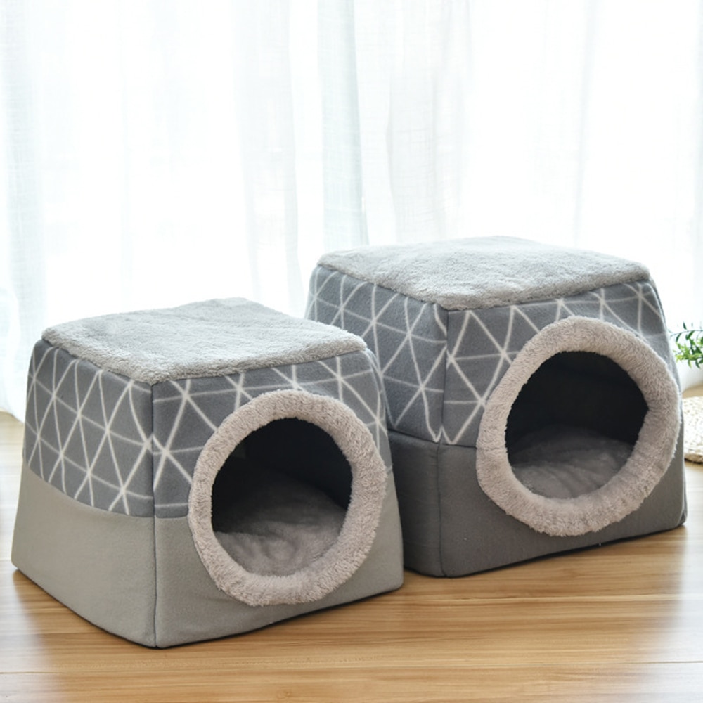 Kæledyrsseng til katte hunde blød reden kennel seng hule hus sovepose mat pad pad telt kæledyr vinter varme hyggelige senge 2 størrelse l  xl 2 farver