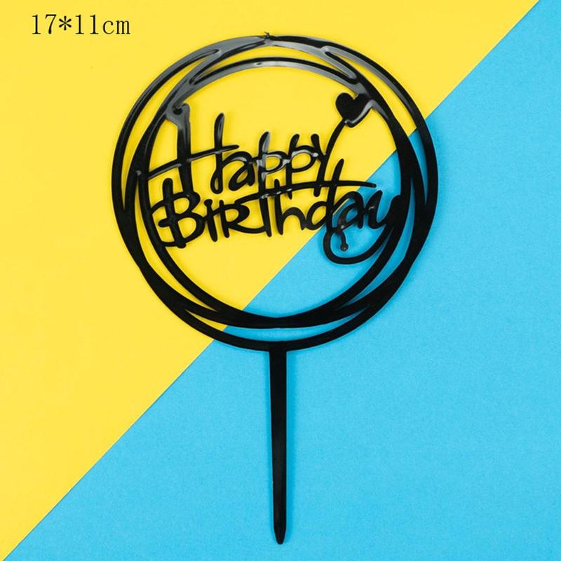 1pc glitter feliz aniversário bolo topper acrílico carta preto cor de ouro bolo topo bandeira decoração crianças aniversário festa de casamento suprimentos