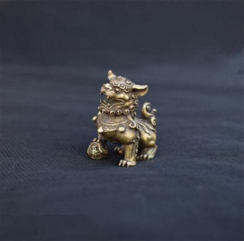 Copper Statue Collectable Chinese Brass Carved Animal A Pair Of Lions Exquisite Small Statues