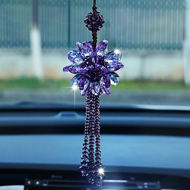 Pendentif de voiture Transparent cristal flocons de neige décoration Suspension ornements soleil receveur fleur suspendus garniture de noël: A Puple