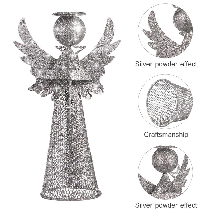 Amosfun Christmas Tree Topper Angel Treetop Decoration Angel Figure For Festive Home Ornament (Silver)