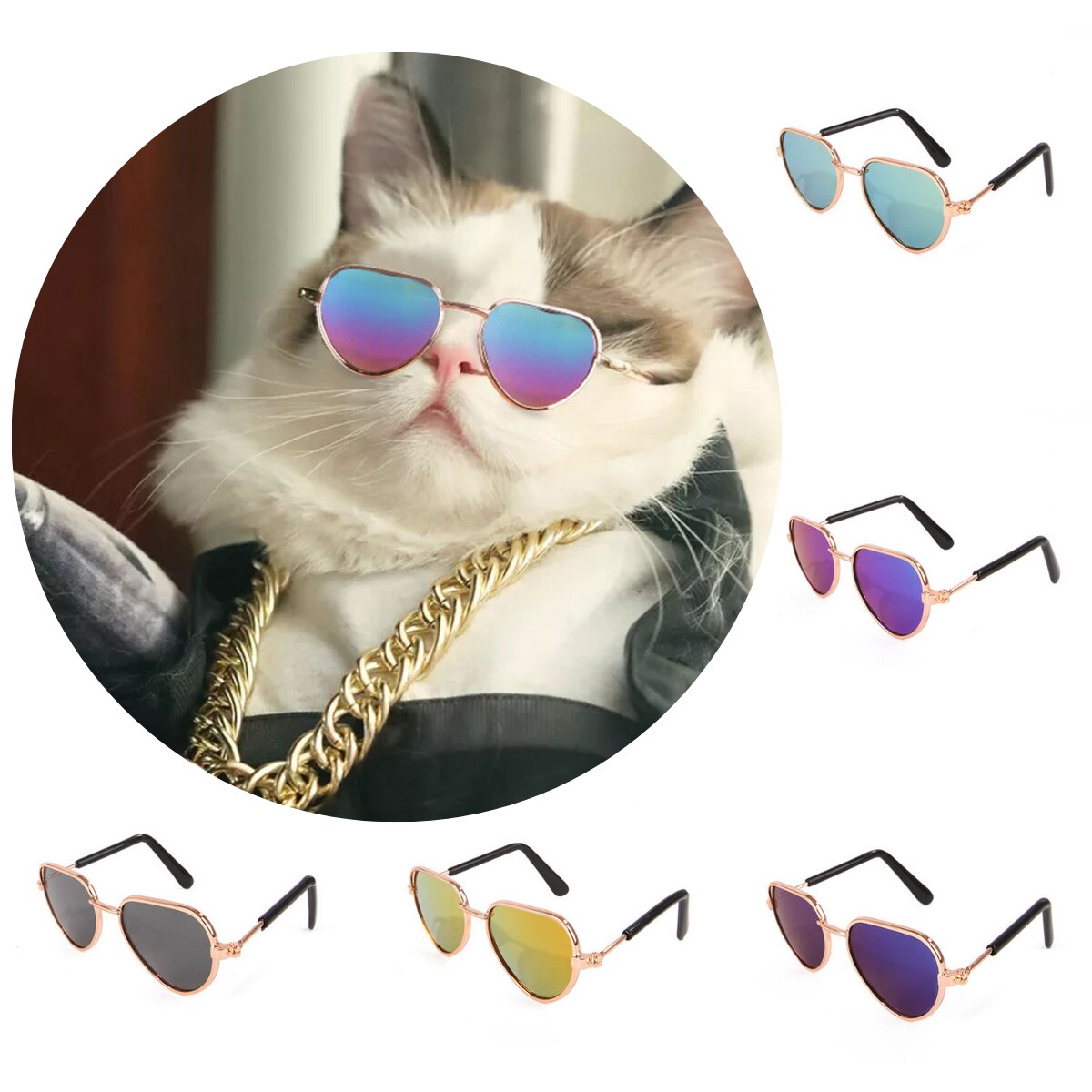 Cool Cat Dog Pet Heart occhiali simpatici prodotti per animali domestici riflessione gatti occhiali da sole foto oggetti di scena accessori articoli per animali domestici Cat Eye-wear