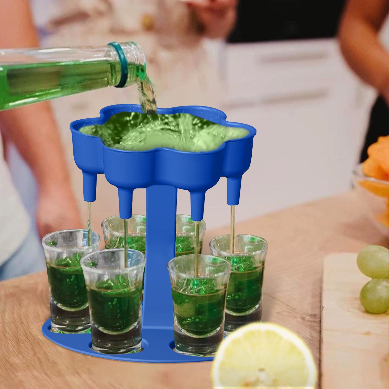 6 Borrelglas Dispenser Storage Rack Dispenser Bier Dispenser Drinken Game Party Saving Wijnglas Houder Snelle Vulling Tool: Blue 