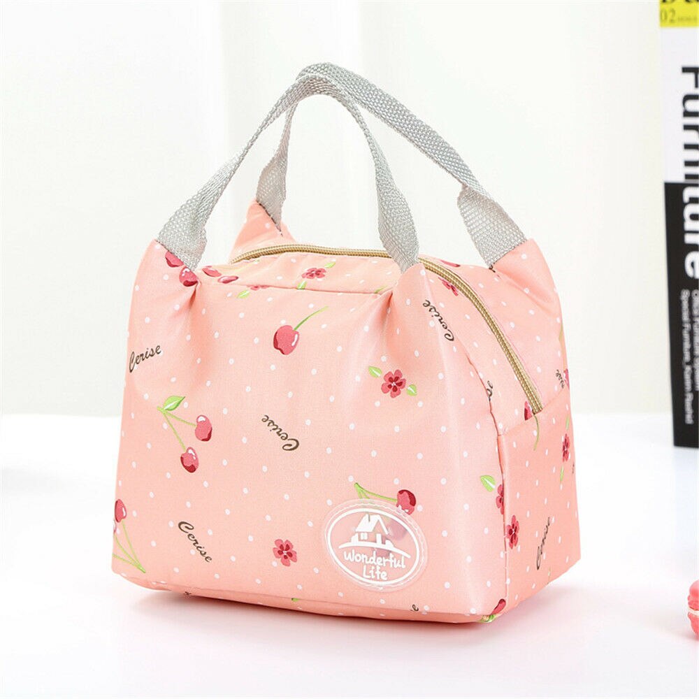 Bærbar rejse termisk isoleret køletaske madpakke picnic bæretaske: Lyserød kirsebær