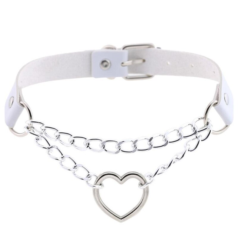 Punk Kühlen Hiphop gotisch Herz Kette Halsband Kragen Harajuku Halsband Frauen Leder Schnalle Chocker Emo Kawaii Schmuck Zubehör: Weiß