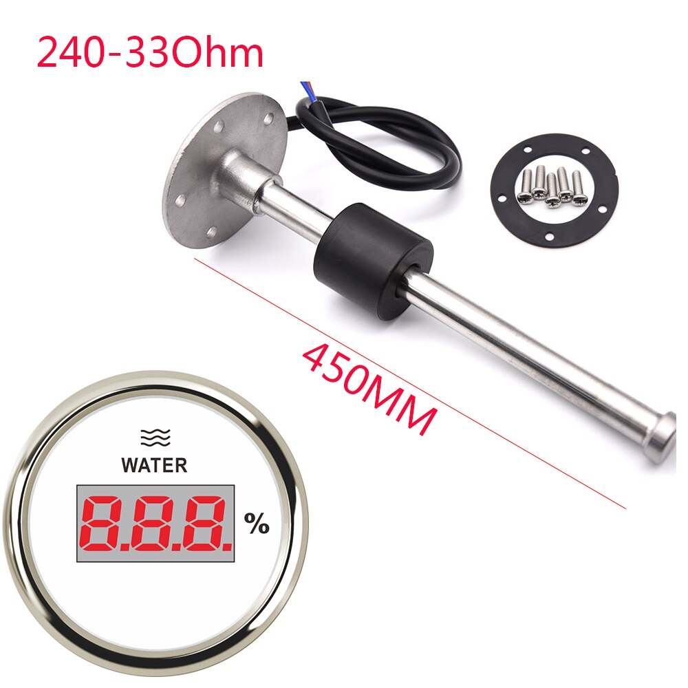 52MM Gauge Water Level Gauge Red Light 240-33Ohm Water Tank Level Indicator Meter with Fuel Level Sensor 150MM 200MM 250MM 450MM: 450mm ws gauge