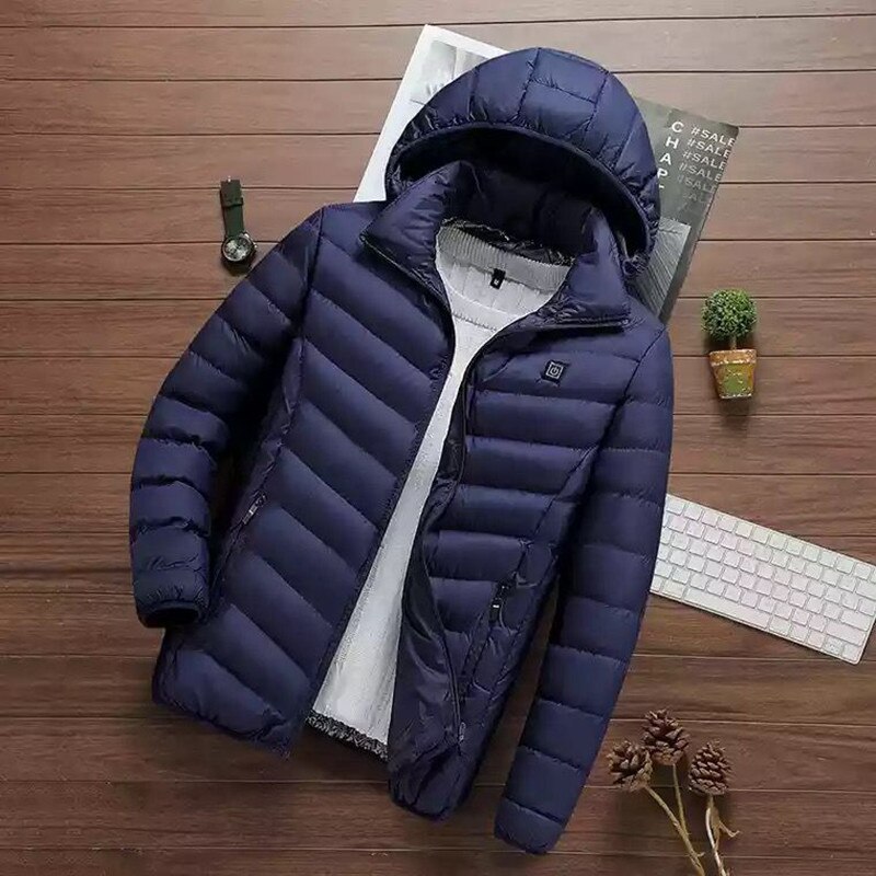 Giacche riscaldanti da uomo USB calde invernali termostato intelligente colore puro abbigliamento riscaldato con cappuccio giacca in cotone impermeabile da uomo: Default Title