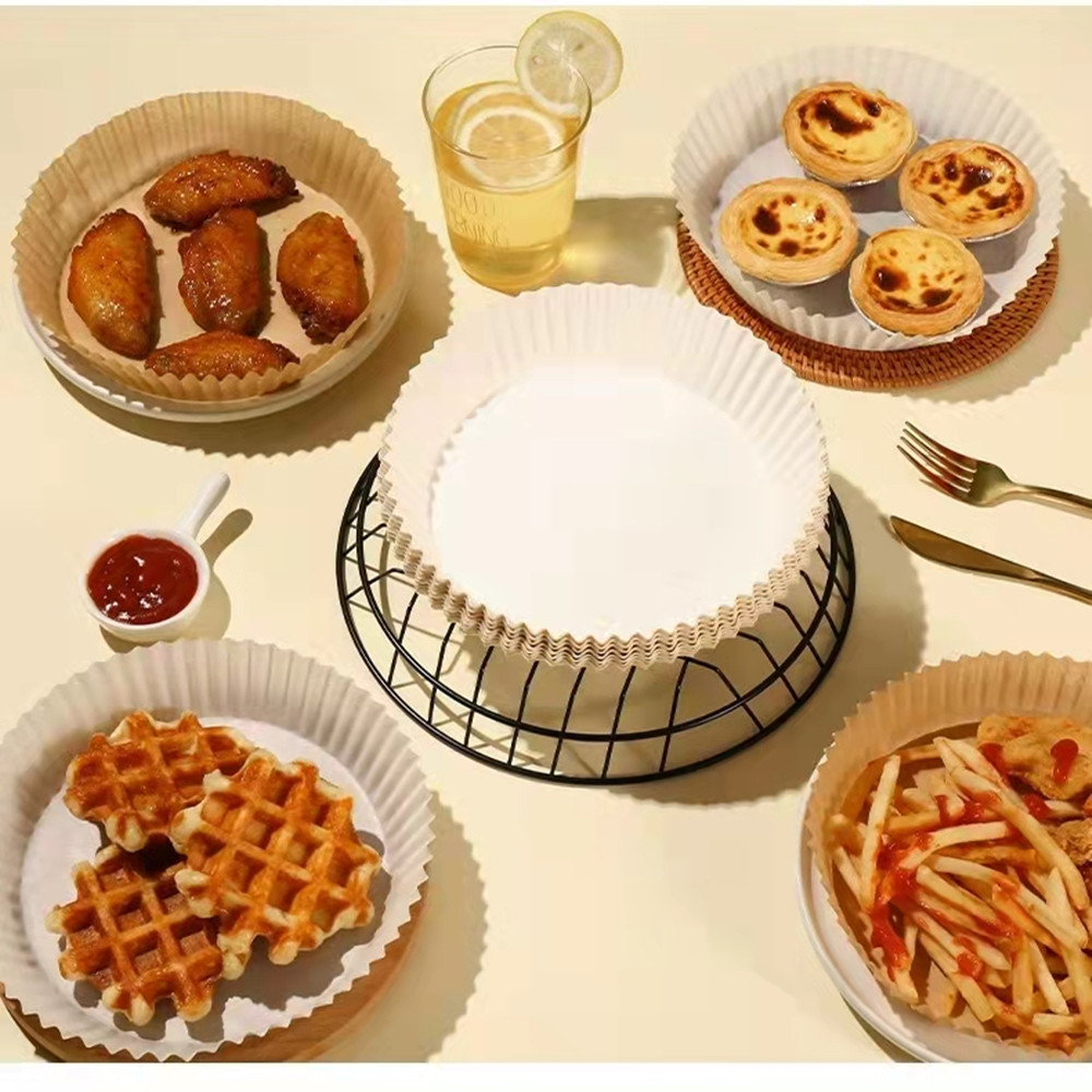 25/50/100pcs Friteuse à Air Jetable Papier Doublure Tapis Anti-Adhésif Papier Vapeur Tapis de Cuisson Cuisine AirFryer Outils Accessoires De Cuisson