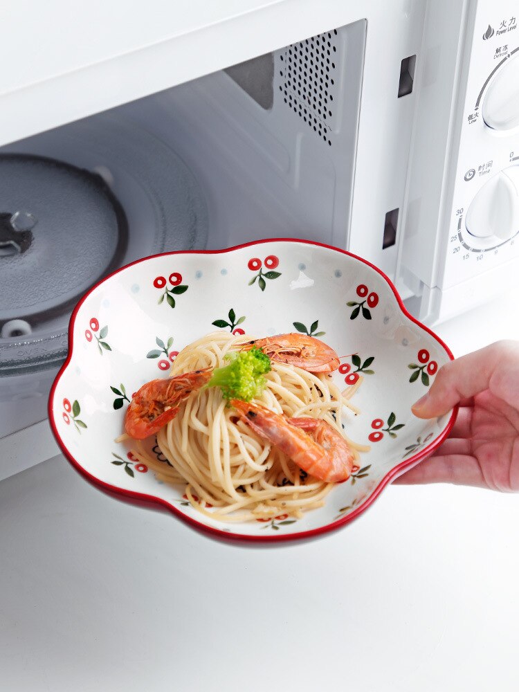 Juego de 3 platos de cerámica de flores para ensaladas, desayuno, plato de sopa, Bol, cena, recipiente para alimentos de cocina, vajilla, utensilios para hornear