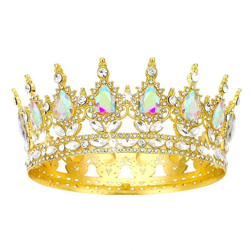 Luxury Color Baroque Queen Crown Colorful Sparkly Rhinestone Wedding Crown Bride Princess Full Round Tiaras Headband Headpieces: Titanium Plated