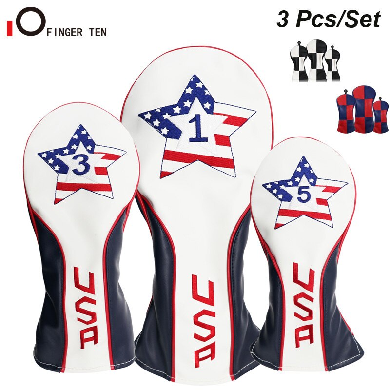 3 Pcs/Set Synthetic Leather Golf Club Head Covers Woods No.1 3 5 Driver Fairway Rescue Club Cover Shpping