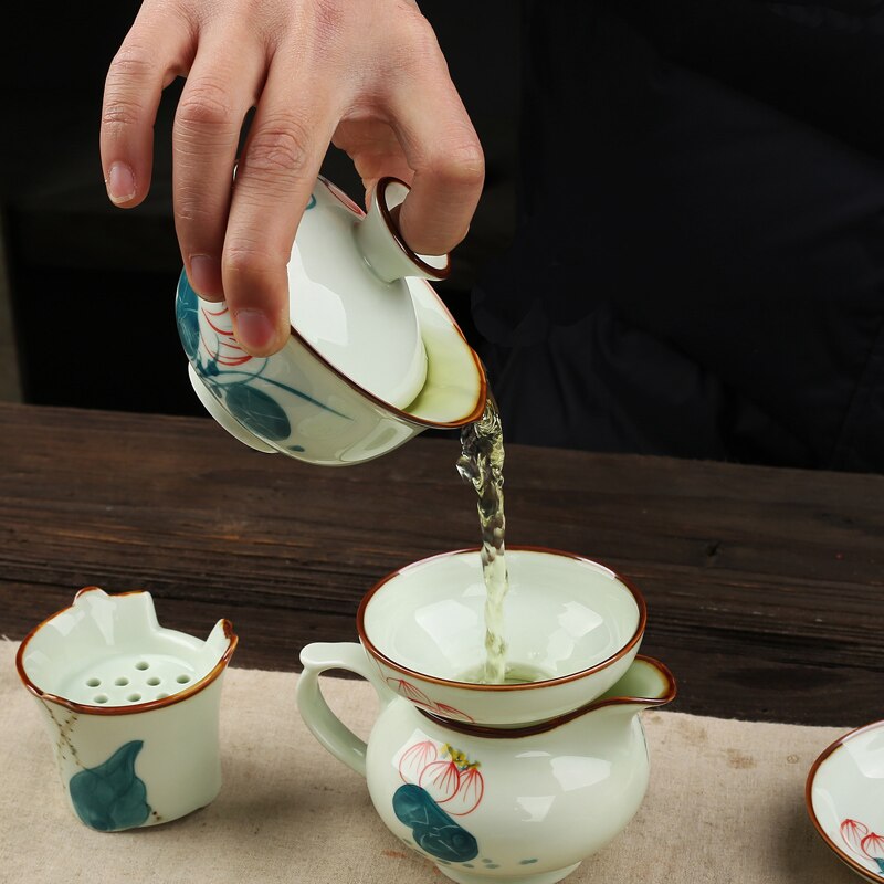 [storhet] håndmalt celadon gaiwan kung fu gaiwan porselen gaiwan jingdezhen 150ml gaiwan tesett kung fu tekanne